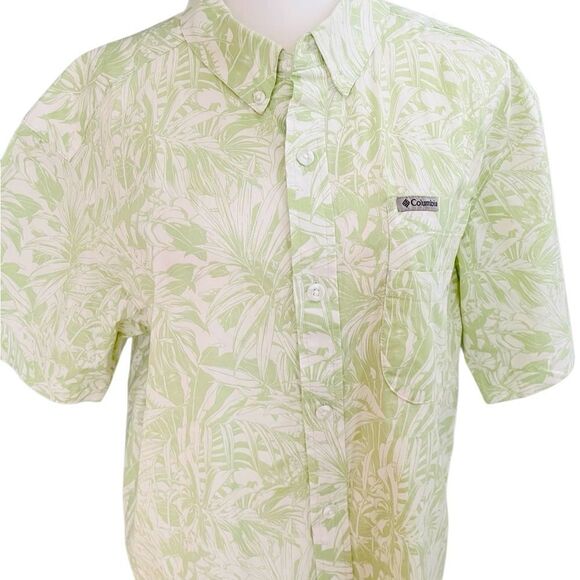 Columbia Men's Rivermont Short Sleeve Shirt Mint Palm Print size M. - Picture 2 of 8
